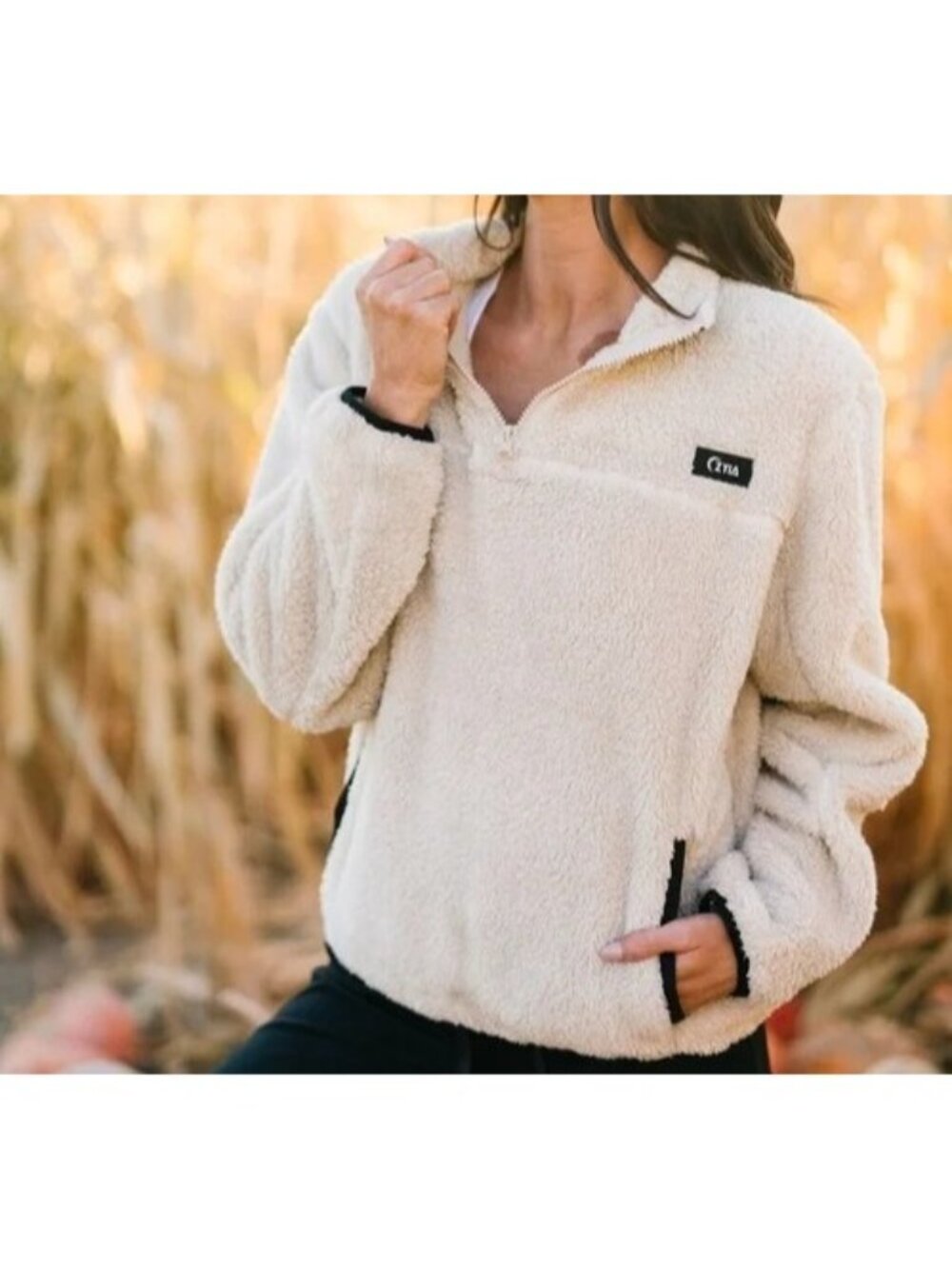 Zyia Active Cream Teddy Fleece 1/4 Zip Pullover Jacket Womens XL